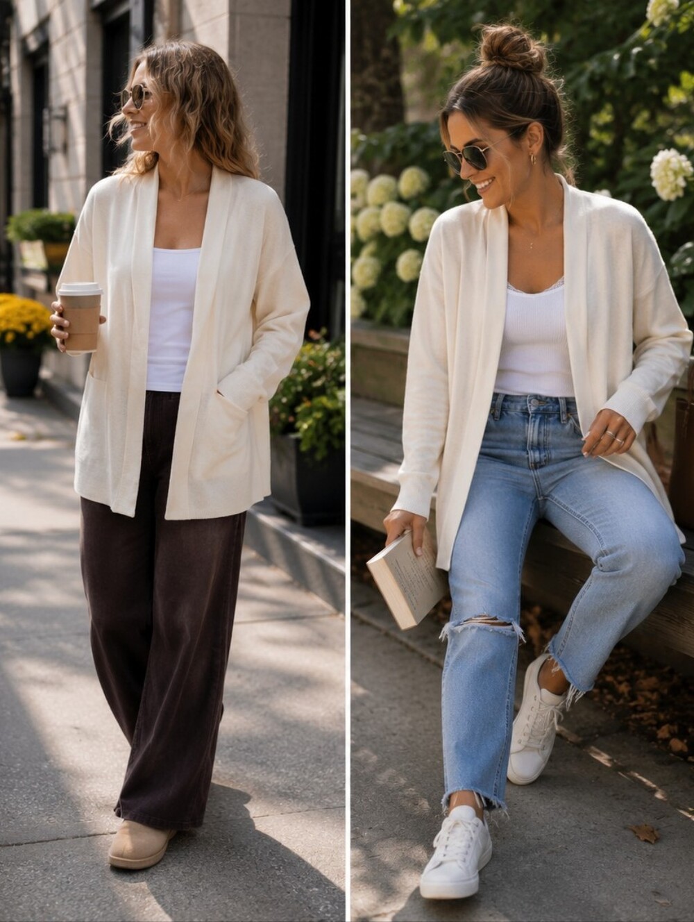 L.L.BEAN Light Cream Open Front Cardigan 🩶